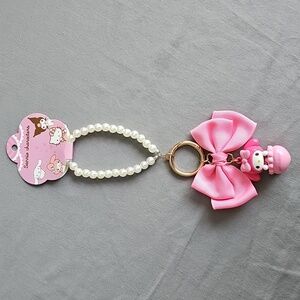 Pink My Melody Keychain with Bow and Pearls